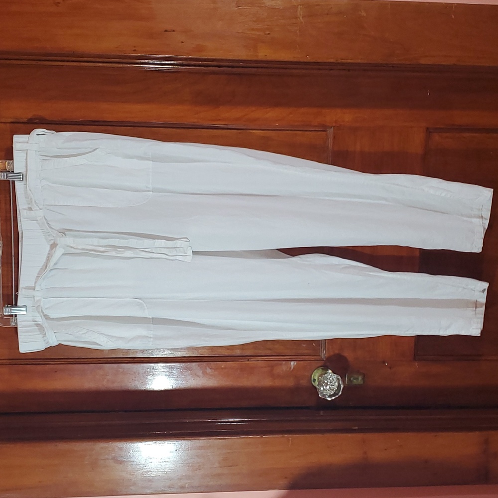 New York & Company White Drawstring Tie-Waist Joggers